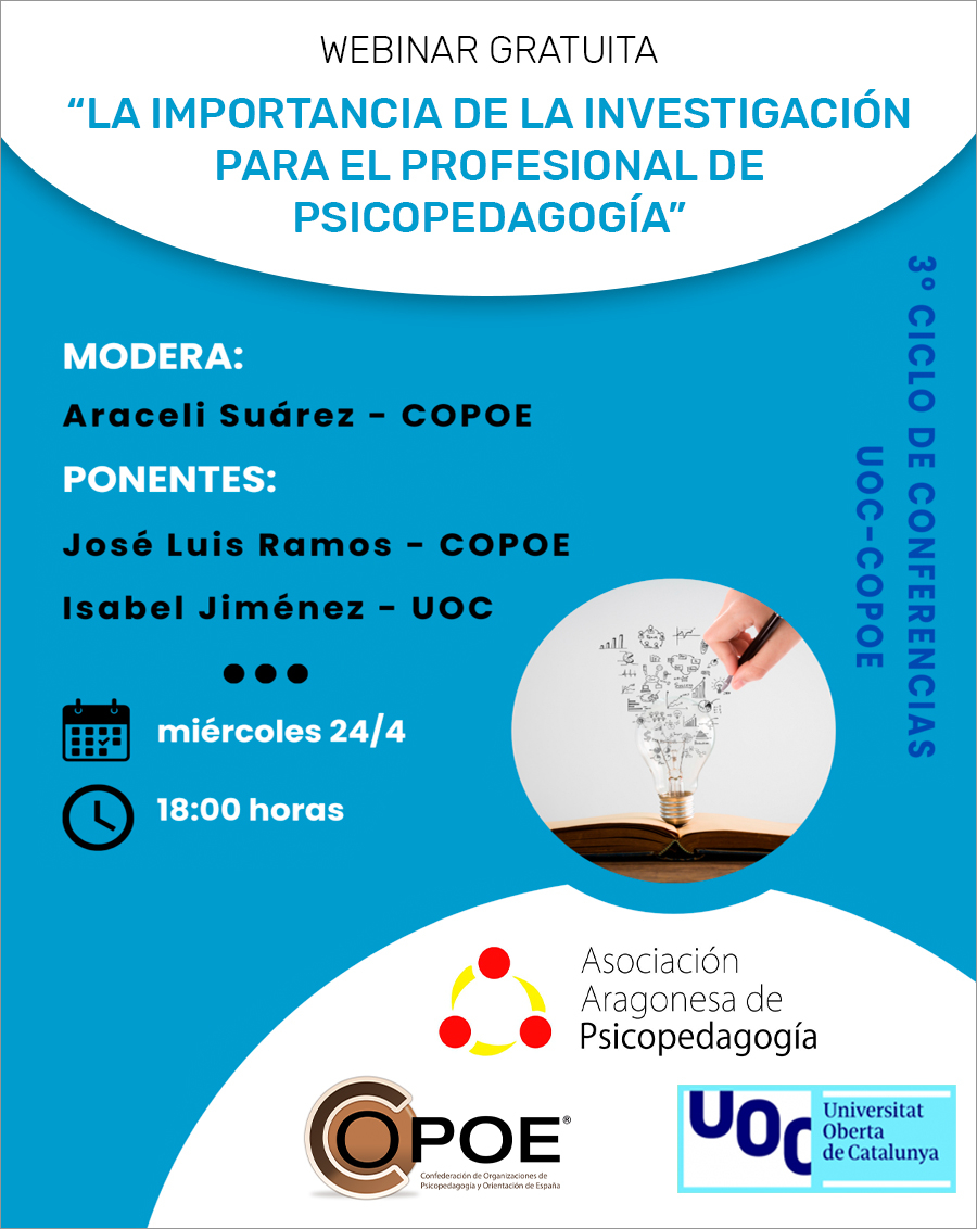 3º Ciclo de conferencias UOC y COPOE: “La importancia de la investigación para el profesional de psicopedagogía”, 24 de abril de 2024