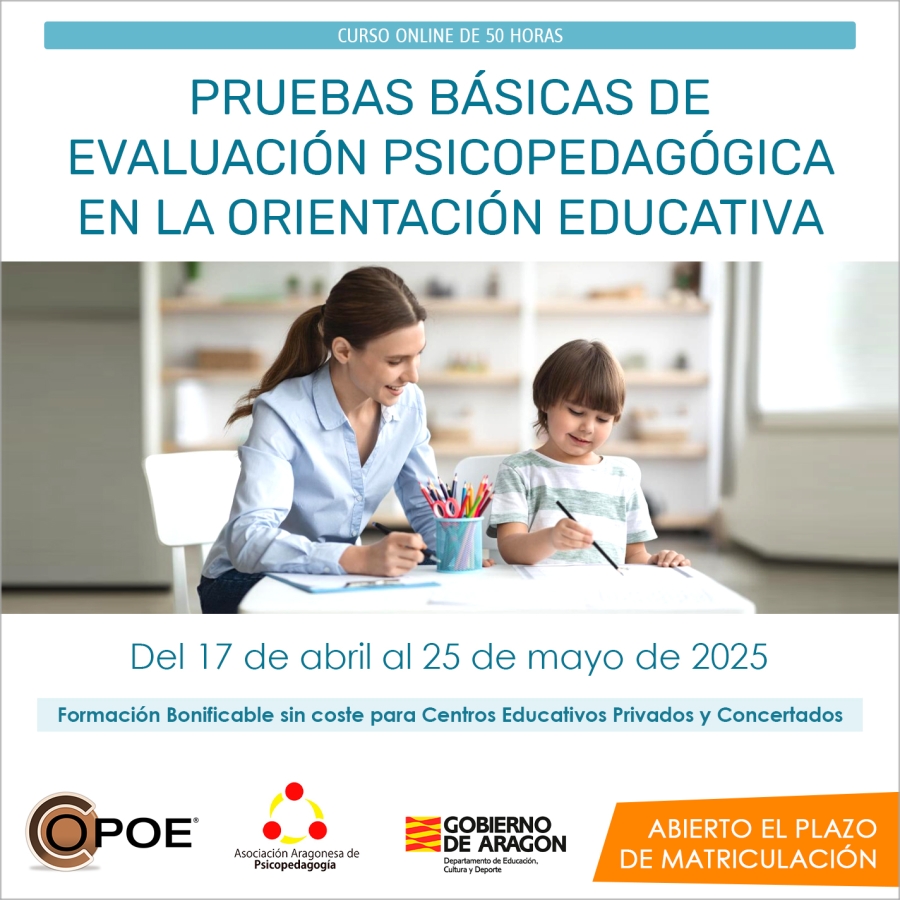 Curso online de COPOE &quot;Pruebas básicas en la Evaluación Psicopedagógica de la Orientación Educativa”, del 17 de abril al 25 de mayo