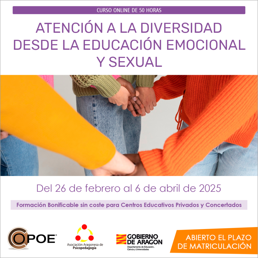 Curso online de COPOE &quot;Atención a la diversidad desde la educación emocional y sexual”, del 26 de febrero al 6  de abril de 2025