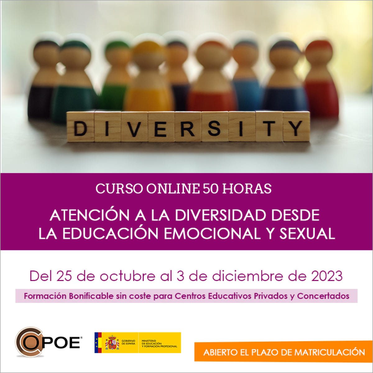 Curso online de COPOE &quot;Atención a la diversidad desde la educación emocional y sexual”, del 27 de octubre al 1 de diciembre de 2022