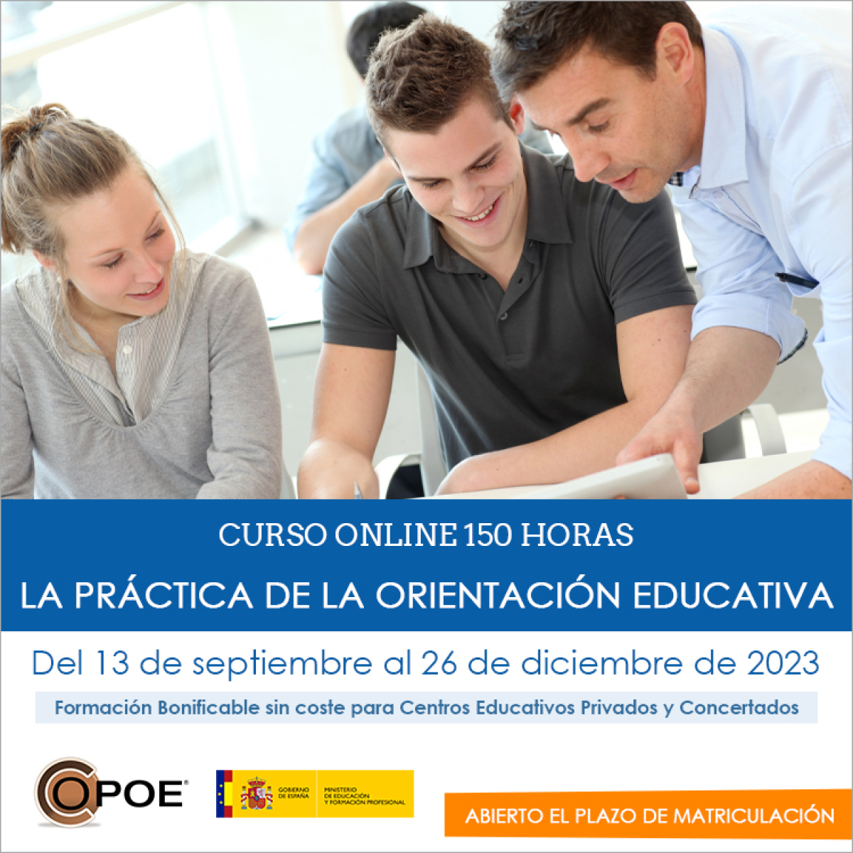 Curso online de COPOE &quot;La práctica de la Orientación educativa”, del 14 de septiembre al 26 de diciembre de 2022