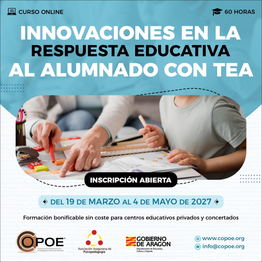 Curso online de COPOE "Innovaciones en la Respuesta Educativa al Alumnado con TEA", del 19 de marzo al 4 de mayo de 2027