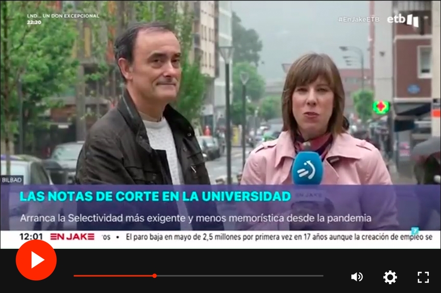 Ernesto Gutiérrez-Crespo, presidente de ApsidE, habla sobre la PAU y la Orientación en el programa &quot;En Jake&quot; de ETB