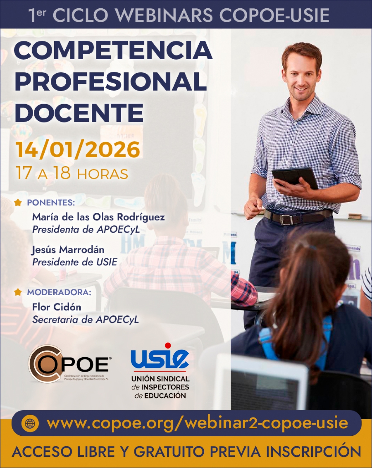 Webinar gratuito COPOE-USIE "Competencia profesional docente", el 14 de enero de 2026