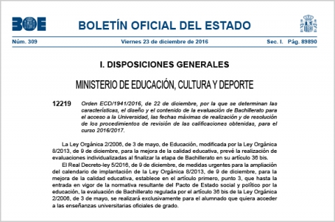 Publicada una Orden que regula la prueba de acceso a la Universidad
