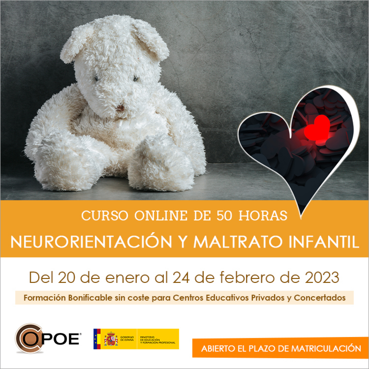 Curso online de COPOE &quot;Neurorientación y maltrato infantil”, del 18 de enero al 22 de febrero de 2023