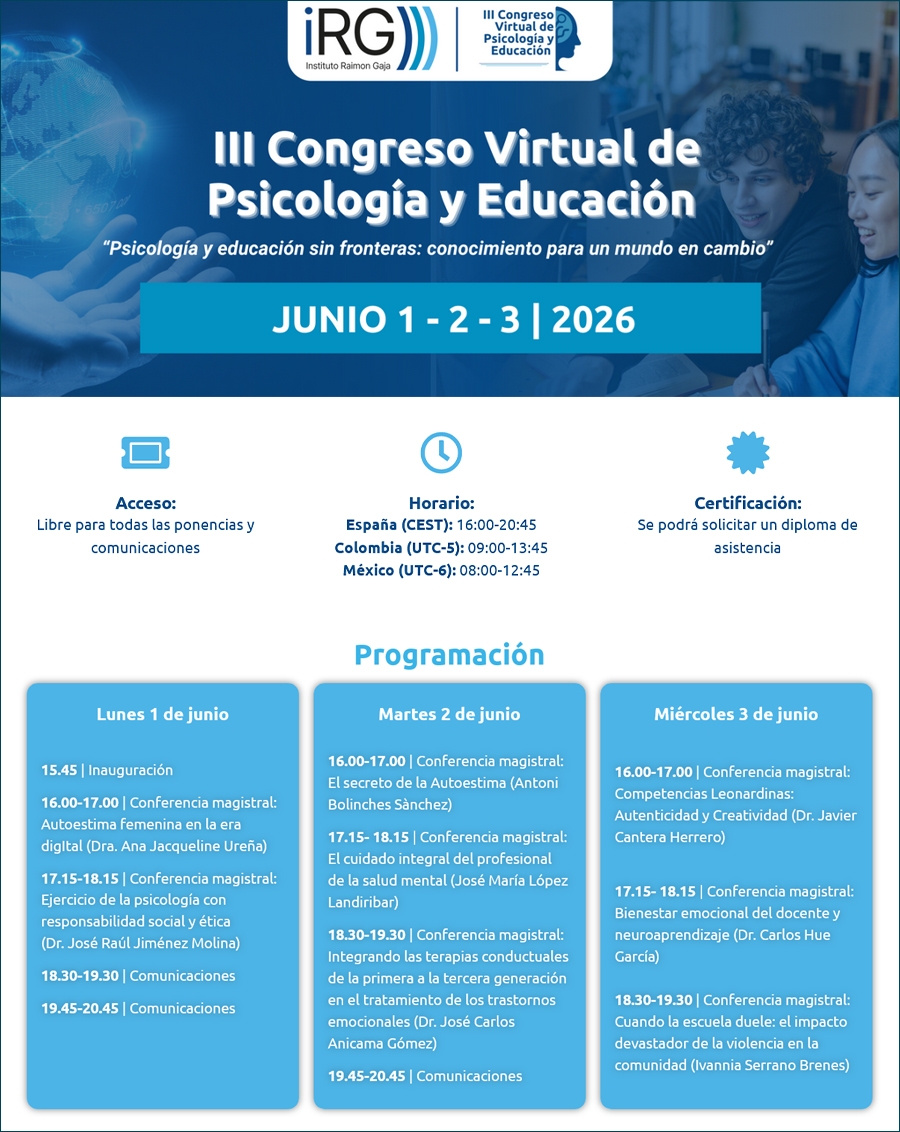 III Congreso Virtual de Psicología y Educación Instituto Raimon Gaja,  1, 2, 3 de junio de 2026