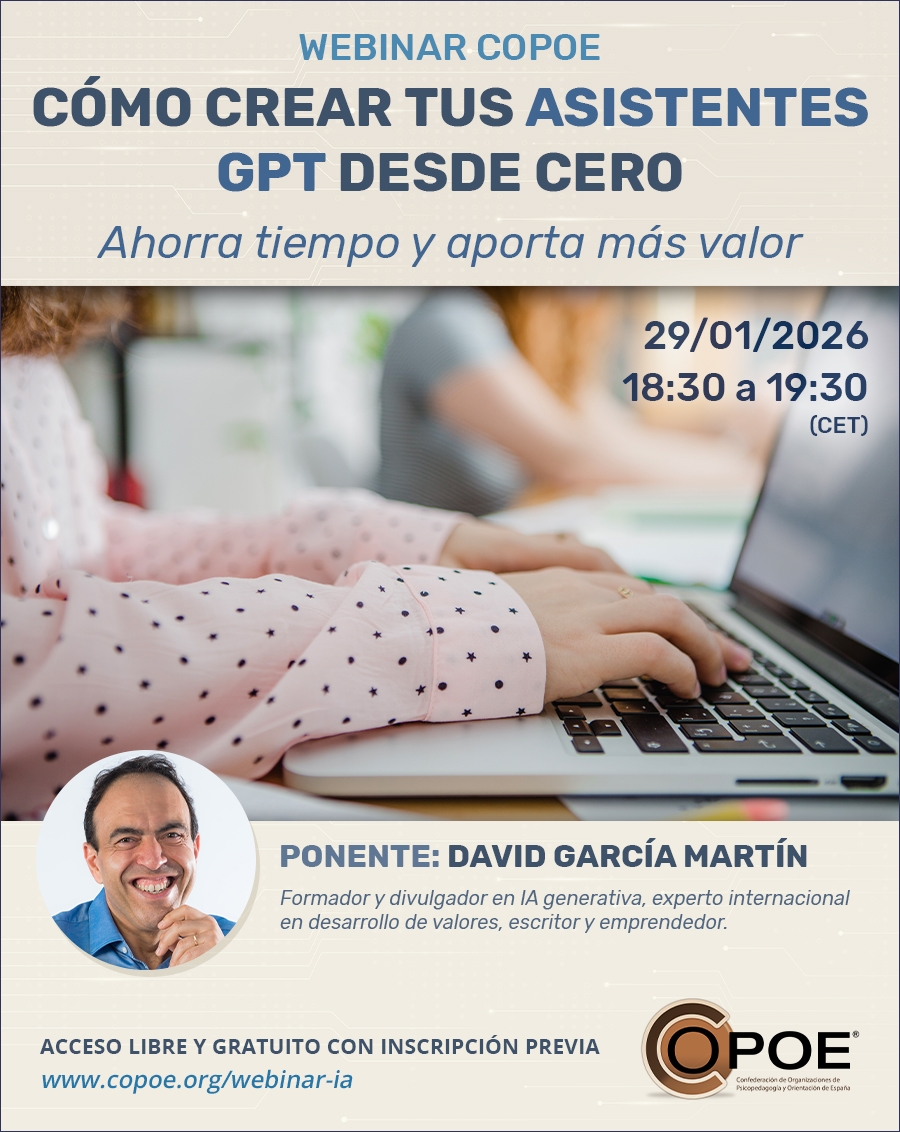 Webinar gratuito de COPOE "Cómo crear tus asistentes GPT desde cero", el 29 de enero a las 18:30