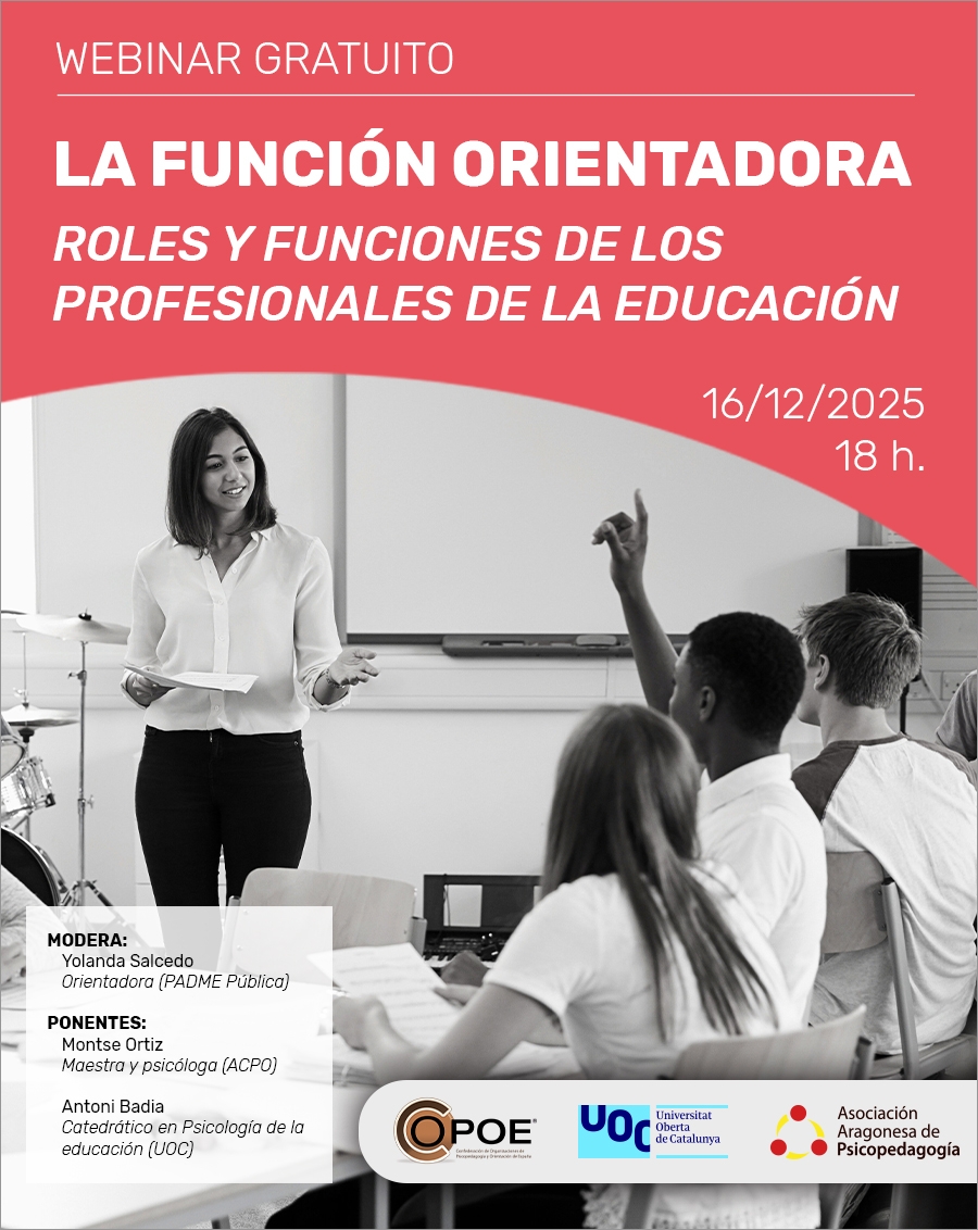 Webinar gratuito UOC-COPOE "La función orientadora. Roles y funciones de los profesionales de la educación.", el 16 de diciembre