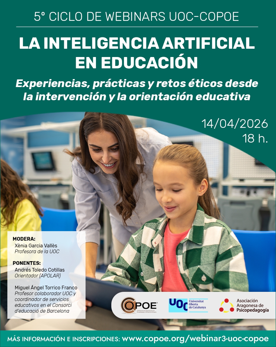 Webinar gratuito UOC-COPOE "La inteligencia artificial en educación", el 14 de abril de 2026